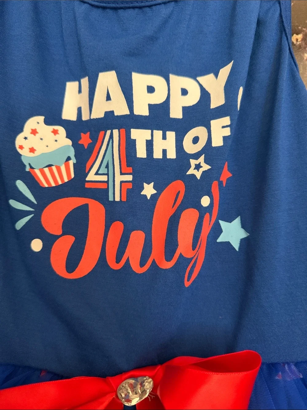 Pet 4th of July Tulle Dress with Red Bow Accent